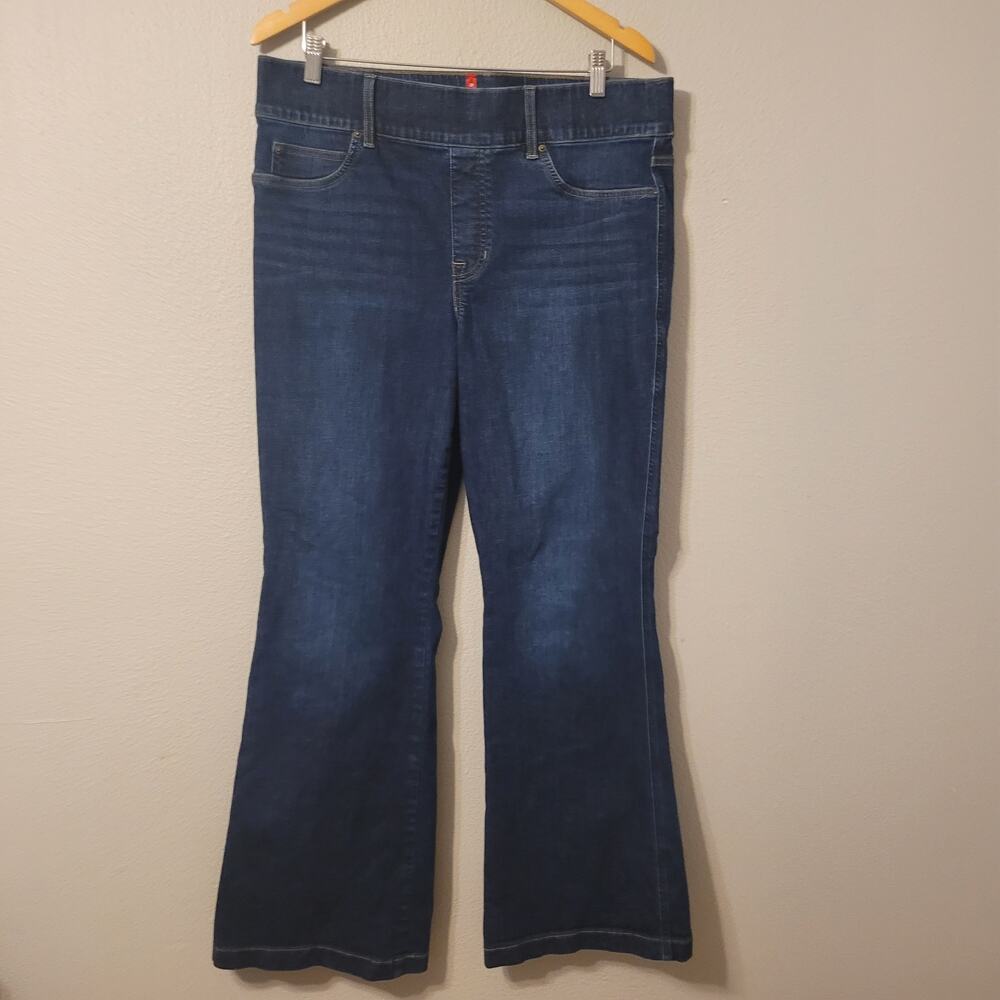 Spanx Womens High Rise Flare Jeans Size XL Blue Pull On Stretch Slimming